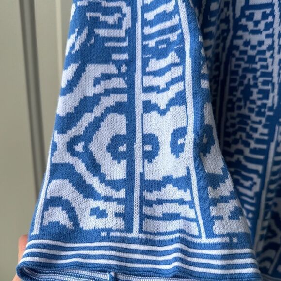 Sold‼️Soft Surroundings Siva Jacquard Open Front Cardigan Blue White Print Sz M - Picture 4 of 7